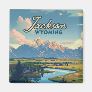 Aimant Jackson Hole Wyoming Ranch Tetons Mountains Retro