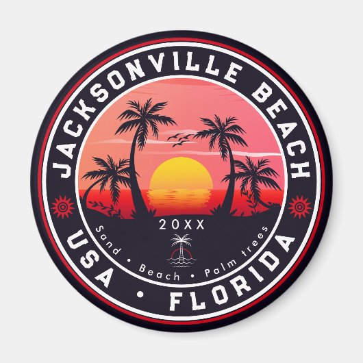 Aimant Jacksonville Beach Floride tropical Retro Sunset (Devant)