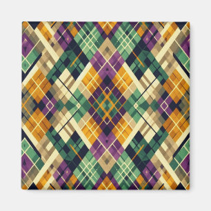Aimant Jacquard Mardi Gras jaune violet vert