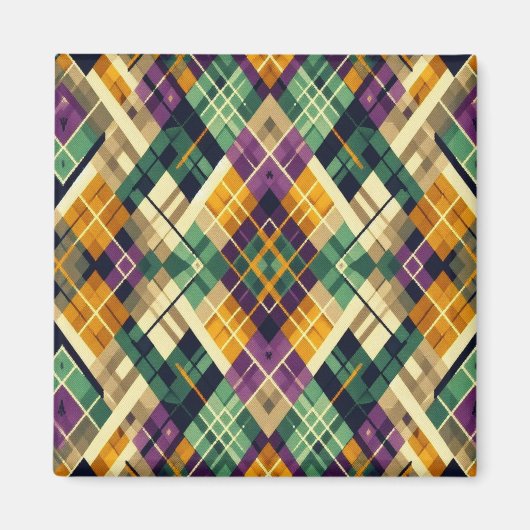 Aimant Jacquard Mardi Gras jaune violet vert (Devant)