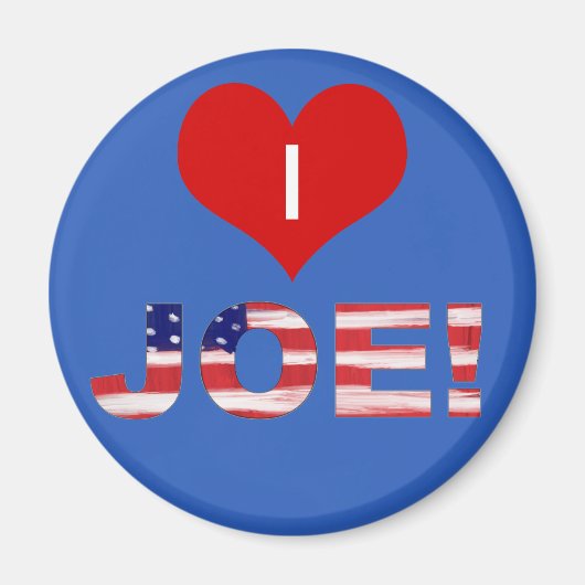 Aimant J'adore JOE! Sur fond bleu avec drapeau (Devant)
