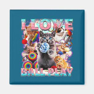 Aimant J'adore jouer au ballon avec des chats mignons rou