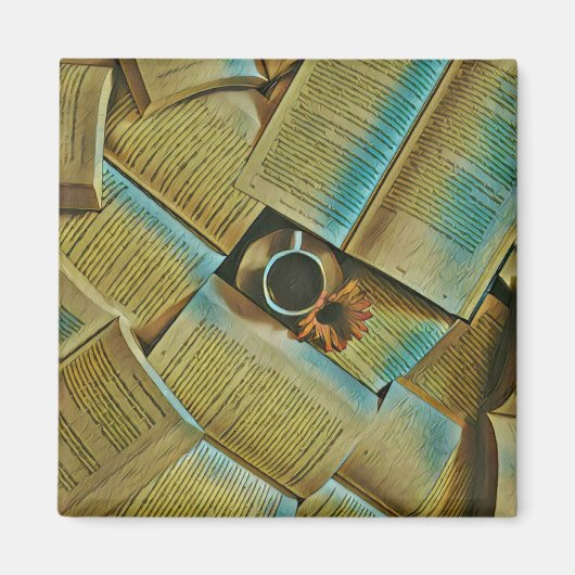 Aimant J'adore le café et les livres (Devant)