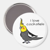 Aimant J'adore les cockatiels gris normal (Recto/Verso)
