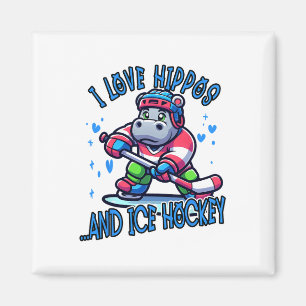 Aimant J'adore les hippopotames et le hockey sur glace Dr
