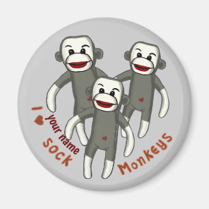 Aimant J'adore les singes en chaussettes 