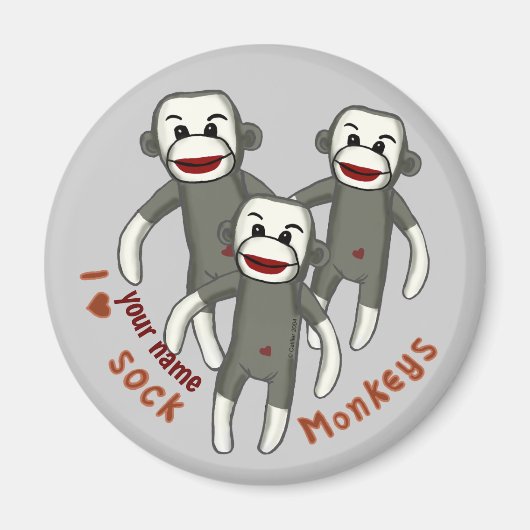 Aimant J'adore les singes en chaussettes (Devant)