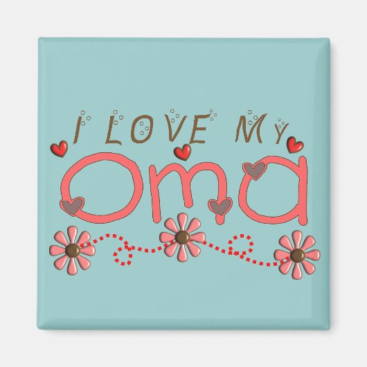 Aimant J'adore mes cadeaux OMA (Devant)