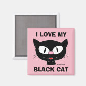 Aimant J'adore mon chat noir mignon chat de dessin animé (Recto/Verso)