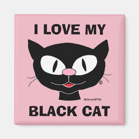 Aimant J'adore mon chat noir mignon chat de dessin animé (Devant)