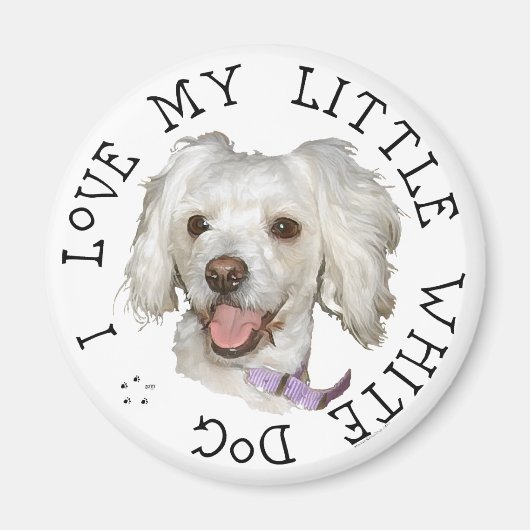 Aimant J'adore mon petit chien blanc Caniche / Bichon (Devant)
