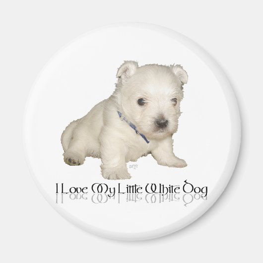 Aimant J'adore mon petit chien blanc - chiot Westie (Devant)