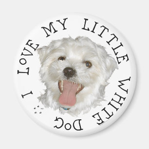 Aimant J'adore mon petit chien blanc maltais