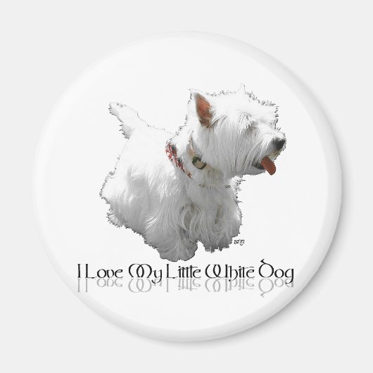 Aimant J'adore mon petit chien blanc - Westie (Devant)