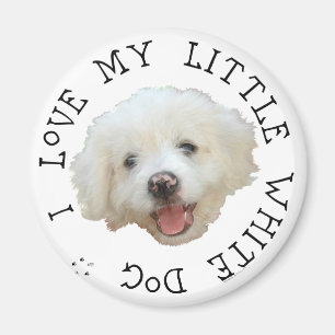 Aimant J'adore mon petit chien de sauvetage blanc