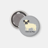 Aimant J'adore mon Pug Gris Ligné (Recto/Verso)