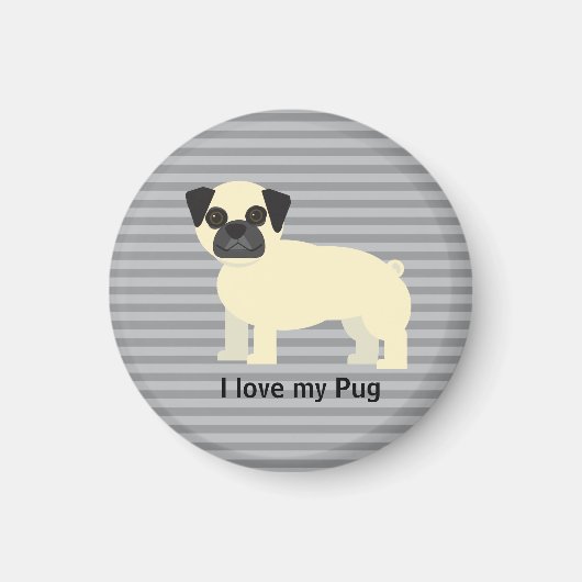 Aimant J'adore mon Pug Gris Ligné (Devant)