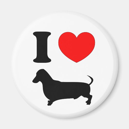 Aimant J'adore mon teckel Red Heart Wiener Dog (Devant)