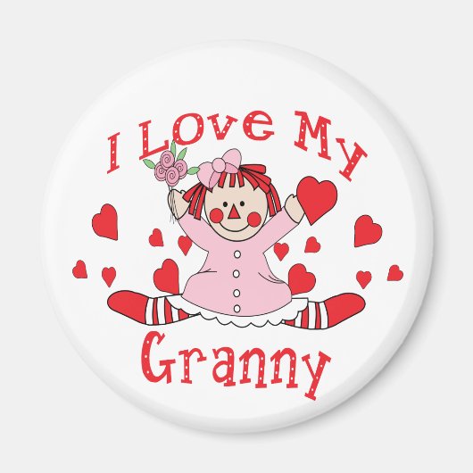 Aimant J'adore My Granny Rag Doll & Hearts (Devant)