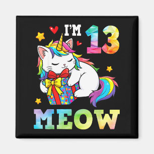 Aimant J'ai 13 ans Meow Chat Licorne 13e Anniversaire Ce