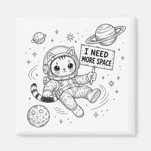 Aimant J'ai Besoin De Plus D'espace Drôle Chat Astronaute