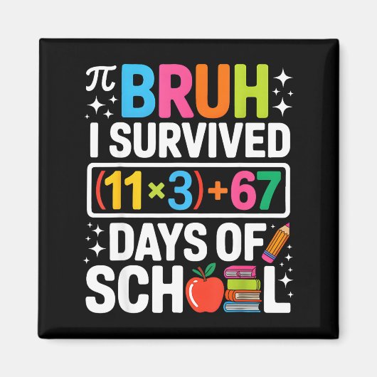 Aimant J'ai survécu 100 jours d'école Bruh Groovy équatio (Devant)