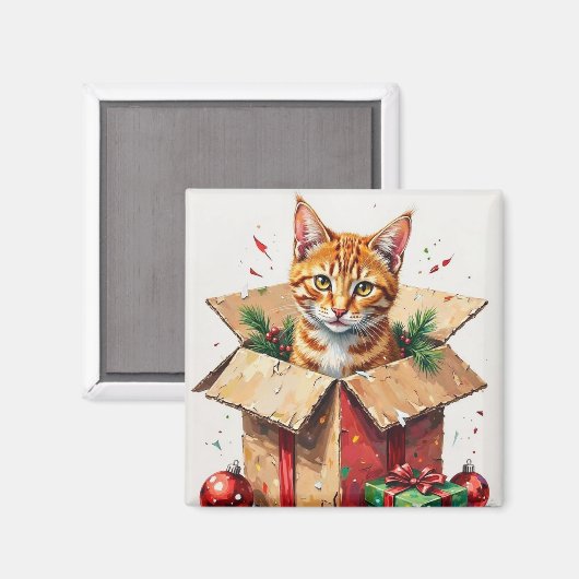 Aimant J'aide à déballer ! Chat drôle dans une boîte d'ex (Recto/Verso)