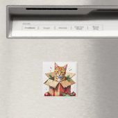 Aimant J'aide à déballer ! Chat drôle dans une boîte d'ex (In Situ (Lave-vaisselle))