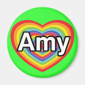 Aimant J'aime Amy, coeur arc-en-ciel (Devant)