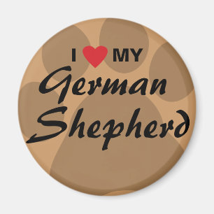 Aimant J'aime (coeur) mon berger allemand Pawprint