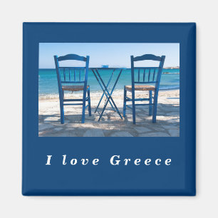 Aimant J'aime Grèce taverna photo bleu et blanc