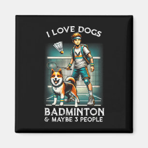 Aimant J'Aime Le Chien Badminton, Mignonne Garçon Avec Ch
