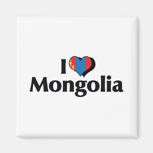 Aimant J'aime le drapeau de la Mongolie (Devant)