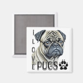 Aimant J'aime les Carlins | Propriétaires de chiens migno (Recto/Verso)