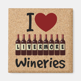 Aimant J'aime les caves de Livermore Cœurs et bouteilles