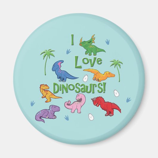 Aimant J'Aime Les Dinosaures ! (Cute) (Devant)