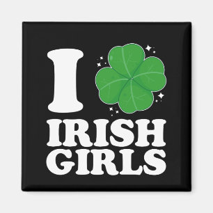 Aimant J'aime les filles irlandaises Shamrock Heart St Pa