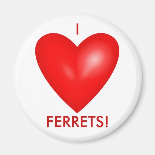 Aimant J'aime les furets au coeur rouge (Devant)