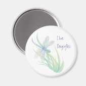 Aimant J'aime les libellules en bleu et vert (Recto/Verso)