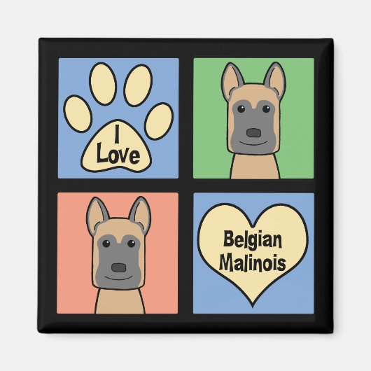 Aimant J'aime les Malinois belges (Devant)