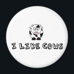 Aimant J'Aime Les Vaches<br><div class="desc">J'adore les vaches. Une vache de dessin animé au-dessus des mots I Like Cows (J'aime les vaches). Un joli cadeau animal de ferme.</div>