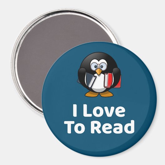 Aimant J'Aime Lire Pingouin Lecture Drôle (Recto/Verso)