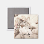 Aimant J'aime ma douce petite photo de chat (Recto/Verso)