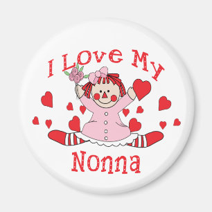 Aimant J'aime ma poupée et coeurs de chiffon de Nonna