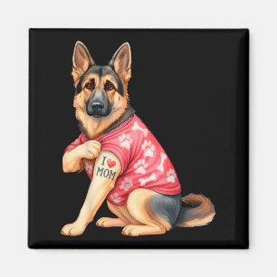 Aimant J'aime Maman Tatouage Drôle Amateur de Chien Berge