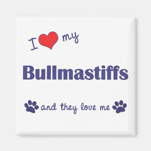 Aimant J'Aime Mes Bullmastiffs (Chiens Multiples) (Devant)
