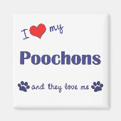 Aimant J'Aime Mes Poochons (Chiens Multiples) (Devant)