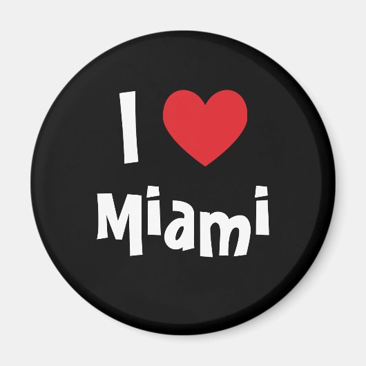 Aimant J'aime Miami Red Heart White sur Black (Devant)