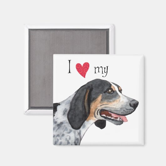 Aimant J'aime mon bluetick Coonhound (Recto/Verso)