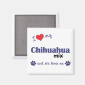 Aimant J'Aime Mon Chihuahua Mix (Chien Féminin) (Recto/Verso)
